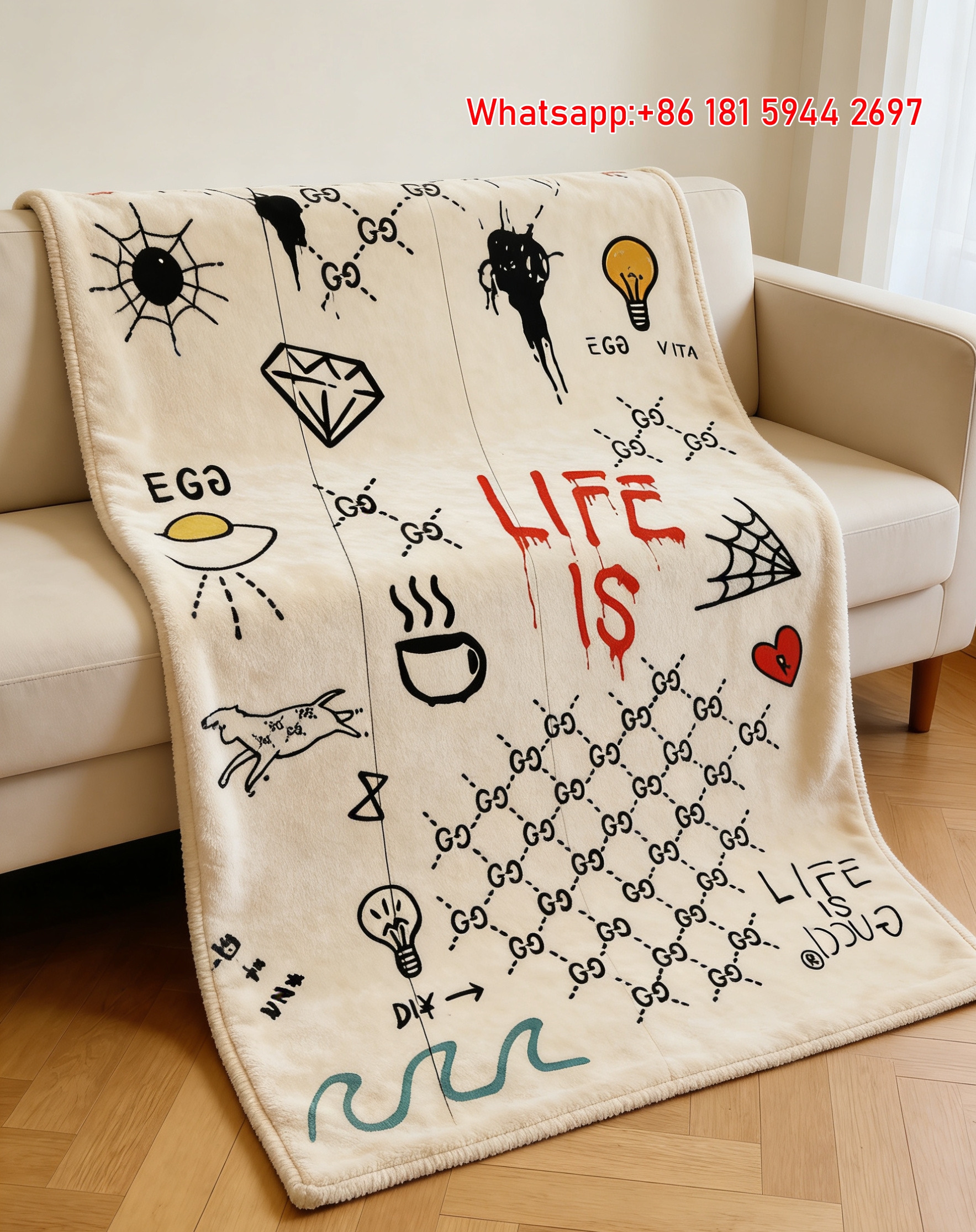Gucci Monogram & Pop Doodles printed Throw Blankets GGJY (13)